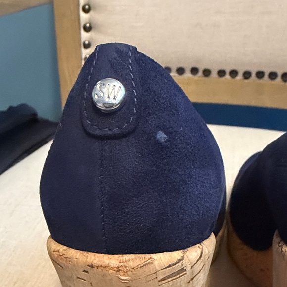 Stuart Weitzman Dark Blue Suede Cork Wedges, Size 8.5 - Picture 4 of 11